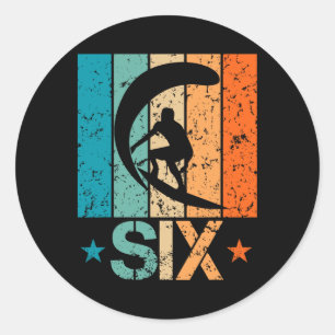 6th Surfing Birthday 6 Year Old 6yr Boy Girl Birth Classic Round Sticker
