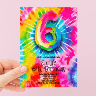 6th Tie Dye Birthday Invitation