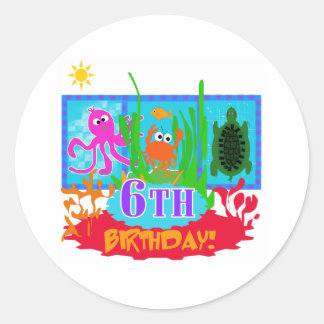 6th Undersea Adventure Birthday Classic Round Sticker