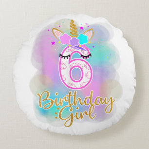 6th Unicorn Birthday girl six years old party gift Round Cushion