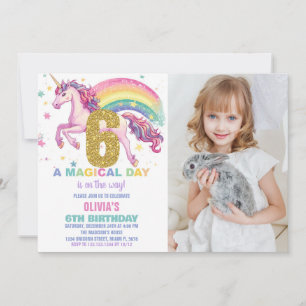 6th Unicorn Birthday Invitations with picture