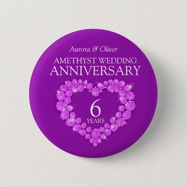 6th wedding anniversary amethyst purple heart  6 cm round badge (Front)