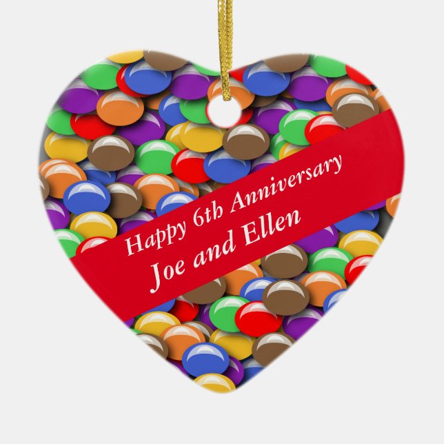 6th Wedding Anniversary Candy, Ceramic Tree Decoration (Front)