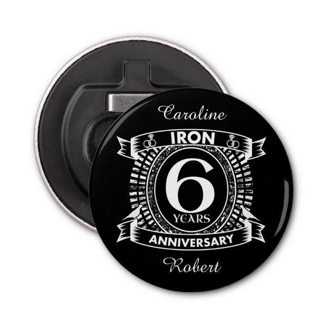 6th wedding anniversary distressed crest bottle opener (Front)