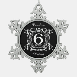 6th wedding anniversary distressed crest snowflake pewter christmas ornament