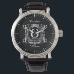 6th wedding anniversary distressed crest watch<br><div class="desc">A design to celebrate your sixth year of marriage. This first wedding anniversary design has a distressed white crest,  with the text iron,  6 year ,  anniversary.  If you would like any help customising this design please contact me,  their is an ask this designer button,  just below this text.</div>