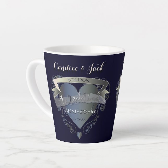 6th Wedding Anniversary Iron Heart Emblem Latte Mug (Left Angle)