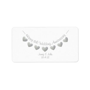 6th Wedding Anniversary iron heart labels