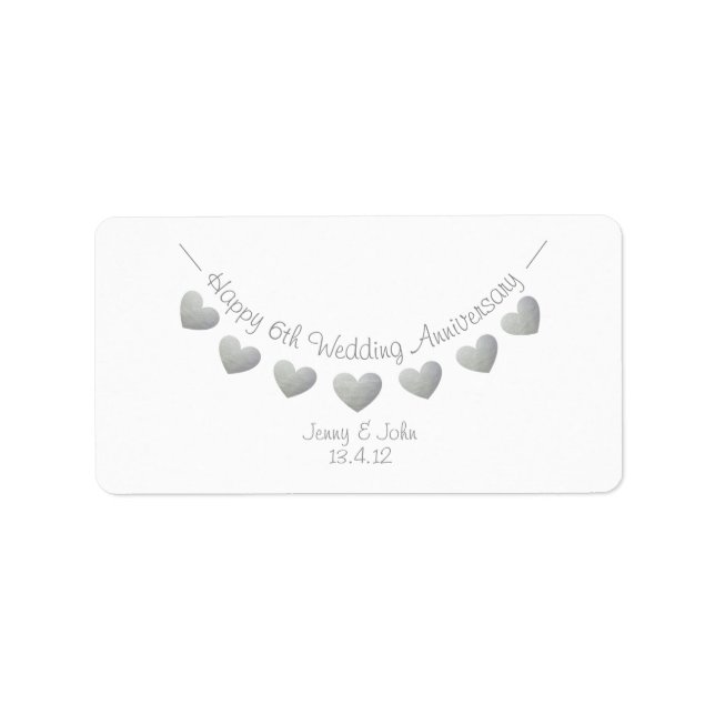 6th Wedding Anniversary iron heart labels (Front)