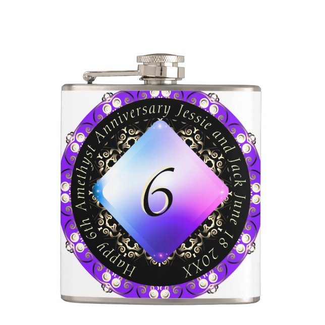 6th Wedding Anniversary Vinyl Wrapped Flask (Front)