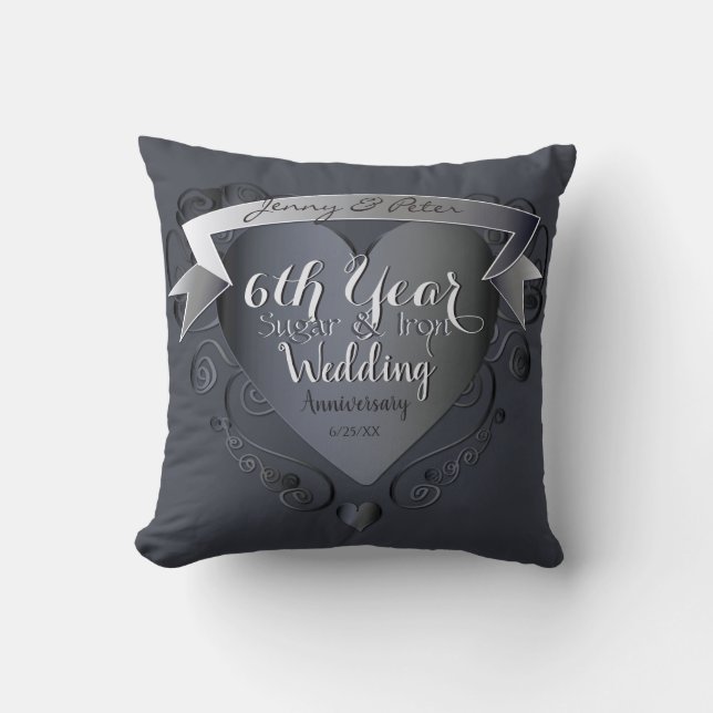 6th Year Wedding Anniversary Sugar and Iron Cushion (Front)