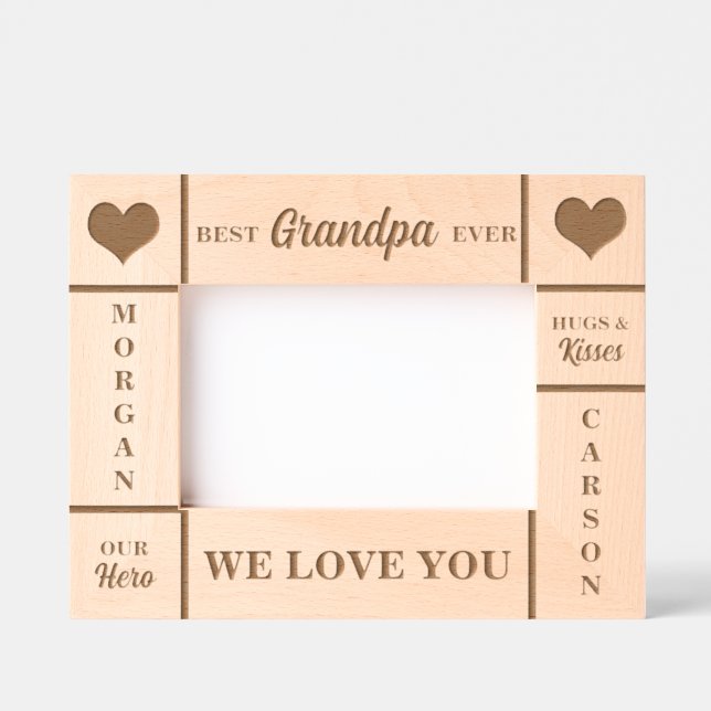 6x4 BEST Grandpa Ever Grandkids Names Etched Frames (Front)
