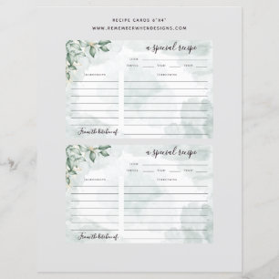 6x4 Eucalyptus Bridal Shower Recipe Card