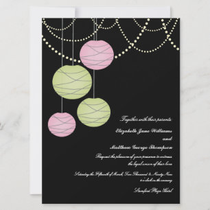 6x8 Pink & Green Paper Lanterns Wedding Invite