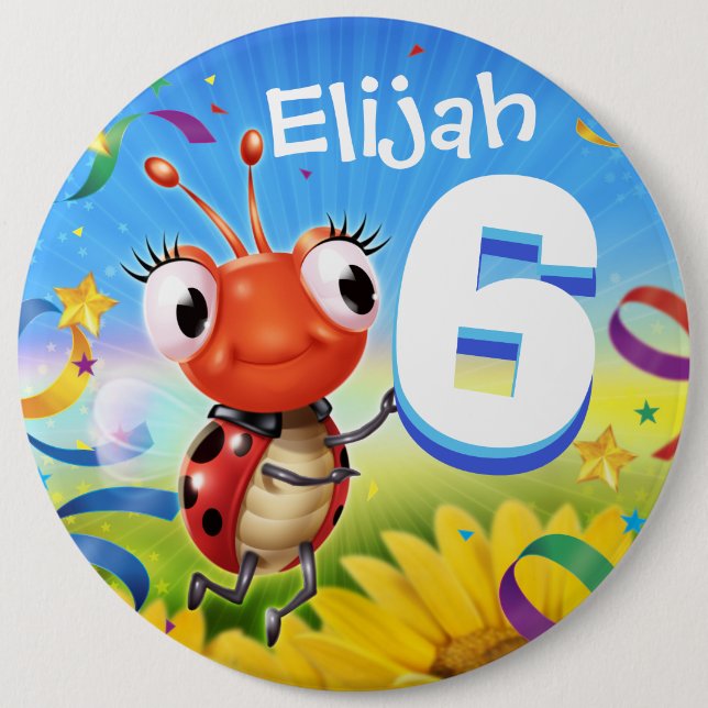 6yrs Custom birthday badge Little Ladybug range (Front)