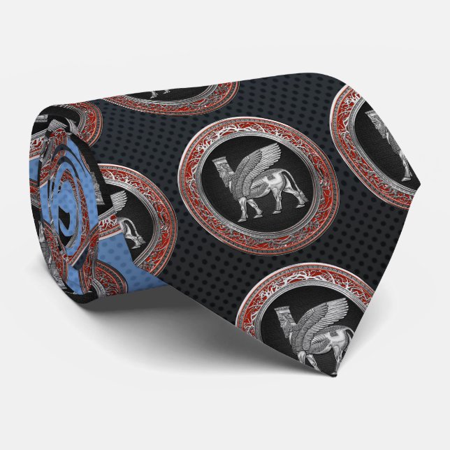[700] Assyrian Winged Bull - Silver Lamassu Tie (Rolled)