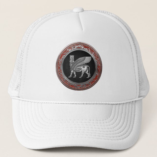 [700] Assyrian Winged Bull - Silver Lamassu Trucker Hat (Front)