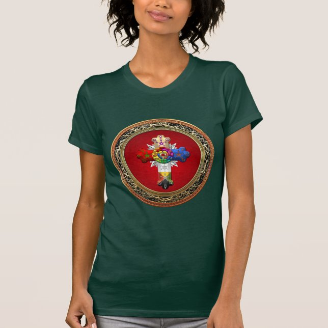 [700] Rosy Cross (Rose Croix) on Red & Gold T-Shirt (Front)