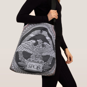 [700] Silver Roman Imperial Eagle over Medallion Crossbody Bag