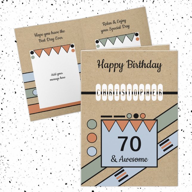 70 and awesome green blue 70th rustic Birthday Card (Creator Uploaded)