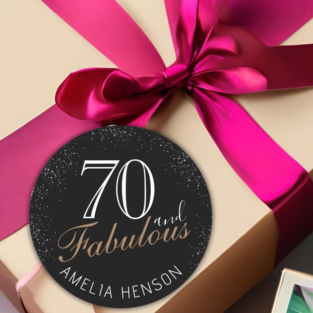 70 and Fabulous Elegant Black 70th Birthday Classic Round Sticker (Creator Uploaded)