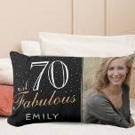 70 and Fabulous Elegant Black 70th Birthday Photo Lumbar Cushion<br><div class="desc">70 and Fabulous Elegant Black 70th Birthday Photo Lumbar Pillow. The background is black. Personalise the sign with your photo,  your name and make your own 70th birthday gift for a woman.</div>