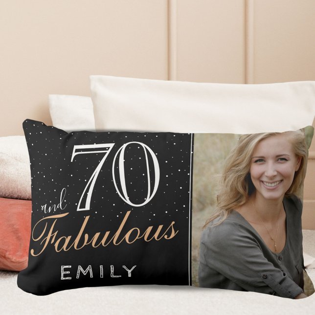 70 and Fabulous Elegant Black 70th Birthday Photo Lumbar Cushion (Creator Uploaded)