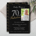 70 and Fabulous Elegant Black Photo Birthday Invitation<br><div class="desc">70 and Fabulous Elegant Black Photo Birthday Invitation. Black elegant photo birthday party invitation. Fabulous pattern is on the backside. Add your photo and customise the text on the invitation. Great for a woman`s 70th birthday party.</div>