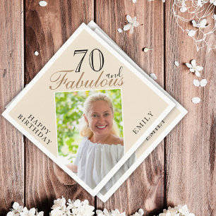 70 and Fabulous Elegant Ecru Photo 70th Birthday Napkin
