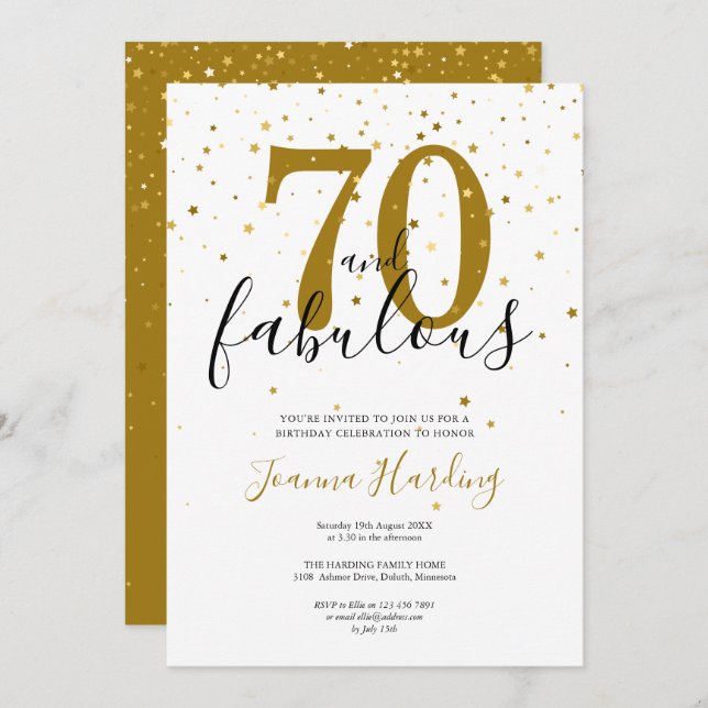 70 and Fabulous Elegant Gold and Black Birthday Invitation (Front/Back)