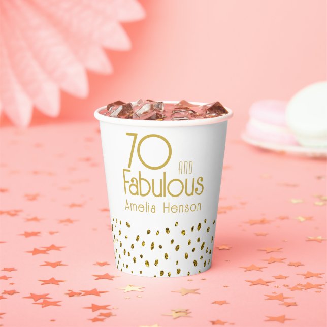 70 and Fabulous Elegant Gold Glitter 70th Birthday Paper Cups (Insitu)