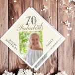 70 and Fabulous Elegant Script Photo 70th Birthday Napkin<br><div class="desc">70 and Fabulous Ecru Elegant Script Photo 70th Birthday Napkins. Make your own 70th birthday party paper napkin for her. Customise with the name and age and insert your photo into the template.</div>