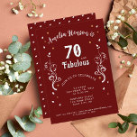 70 and Fabulous Foliage Red 70th Birthday Invitation<br><div class="desc">70 and Fabulous Foliage Red 70th Birthday Invitation. 70 and fabulous text in trendy white script with a name and white foliage on a dark red background.</div>