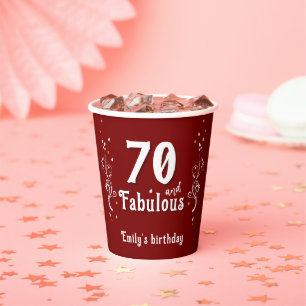 70 and Fabulous Foliage Red 70th Birthday  Paper Cups