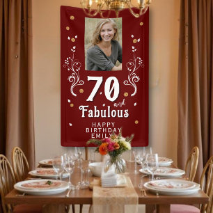 70 and Fabulous Foliage Red 70th Birthday Photo Banner