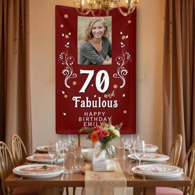 70 and Fabulous Foliage Red 70th Birthday Photo Banner (Creator Uploaded)