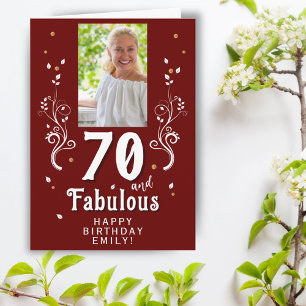70 and Fabulous Foliage Red 70th Birthday Photo Card