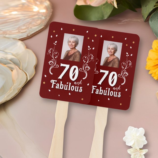 70 and Fabulous Foliage Red 70th Birthday Photo Hand Fan (Creator Uploaded)