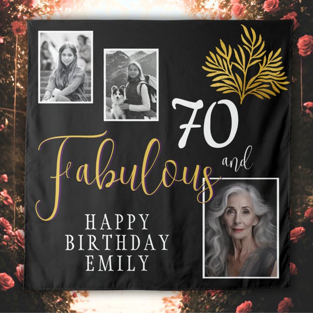 70 and Fabulous Gold Foliage 3 Photo Birthday  Tapestry (Creator Uploaded)