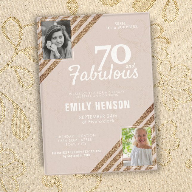 70 and Fabulous Gold Glitter 2 Photo 70th Birthday Acrylic Invitations (Creator Uploaded)