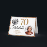 70 and Fabulous Gold Glitter 2 Photo 70th Birthday Card<br><div class="desc">70 and Fabulous Gold Glitter 2 Photo 70th Birthday Greeting Card. Faux gold glitter on black with 2 photos - you can use an old and new photo. Add your name,  age and text inside or erase it.</div>