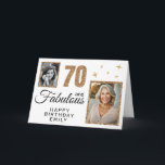 70 and Fabulous Gold Glitter 2 Photo 70th Birthday Card<br><div class="desc">70 and Fabulous Gold Glitter 2 Photo 70th Birthday Card. Faux gold glitter on black with 2 photos - you can use an old and new photo. Add your name,  age and text inside or erase it.</div>