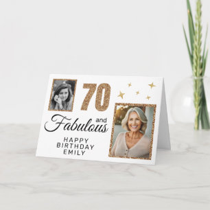 70 and Fabulous Gold Glitter 2 Photo 70th Birthday Card