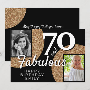 70 and Fabulous Gold Glitter 2 Photo 70th Birthday Card