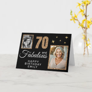 70 and Fabulous Gold Glitter 2 Photo 70th Birthday Card