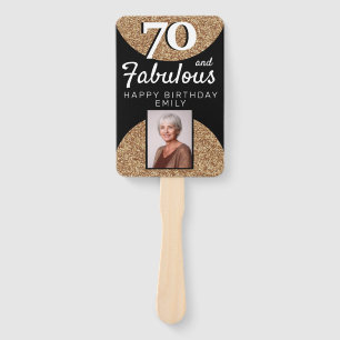 70 and Fabulous Gold Glitter 2 Photo 70th Birthday Hand Fan