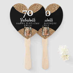 70 and Fabulous Gold Glitter 2 Photo 70th Birthday Hand Fan