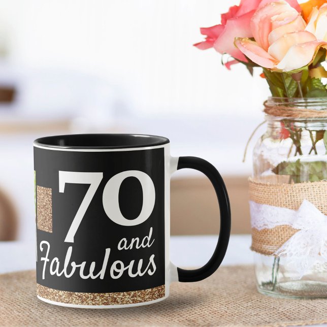 70 and Fabulous Gold Glitter 2 Photo 70th Birthday Mug (Creator Uploaded)