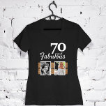 70 and Fabulous Gold Glitter 2 Photo 70th Birthday T-Shirt<br><div class="desc">70 and Fabulous Gold Glitter 2 Photos 70th Birthday Black T-shirt. The text is in white colour. Add your photos - you can use an old and new photo - before and after photos.</div>