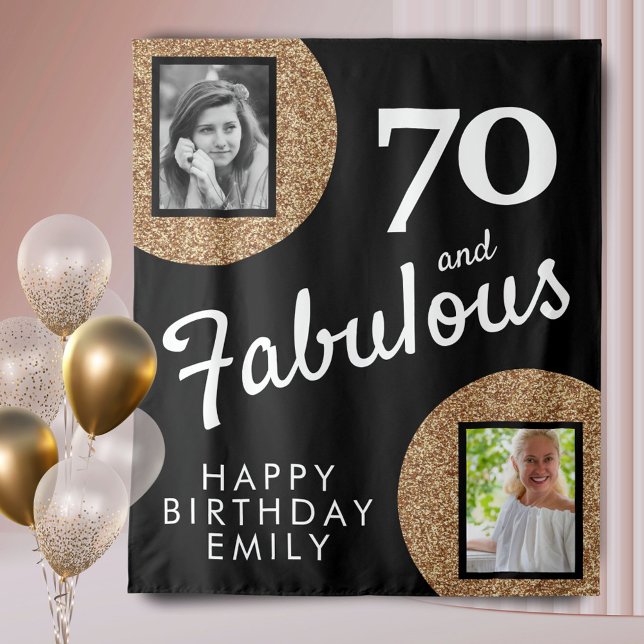 70 and Fabulous Gold Glitter 2 Photo 70th Birthday Tapestry (Creator Uploaded)